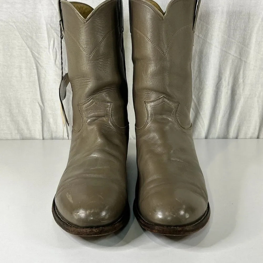 Justin Western Roper Cowboy Boots Made In USA 3033 Gray/beige Leather Size 12D